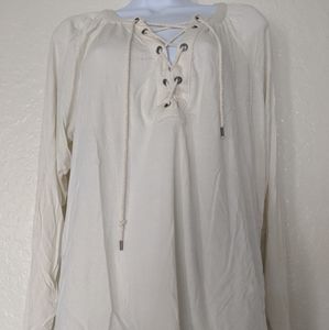 Chaps cream long sleeve tie up shirt